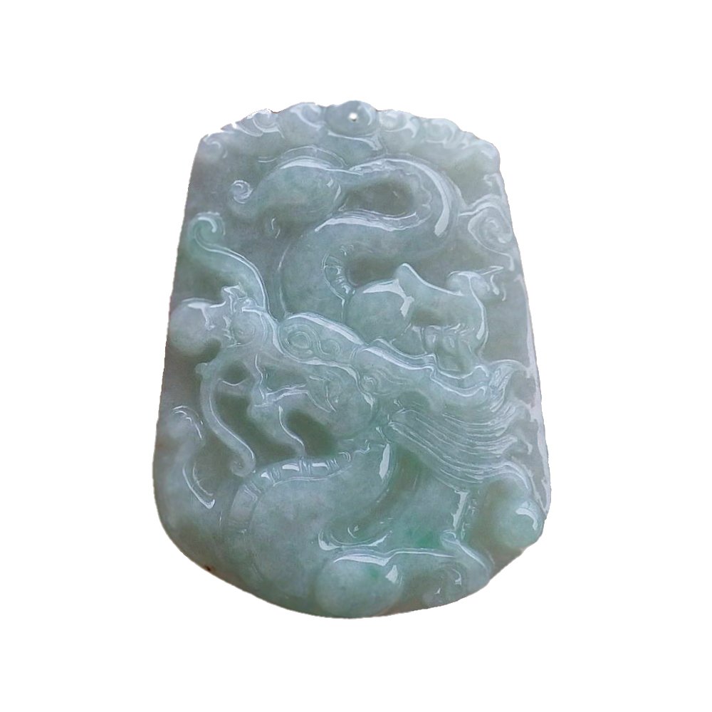 SUPERB NATURAL GREEN JADEITE  PENDANT DRAGON (1 of 4)