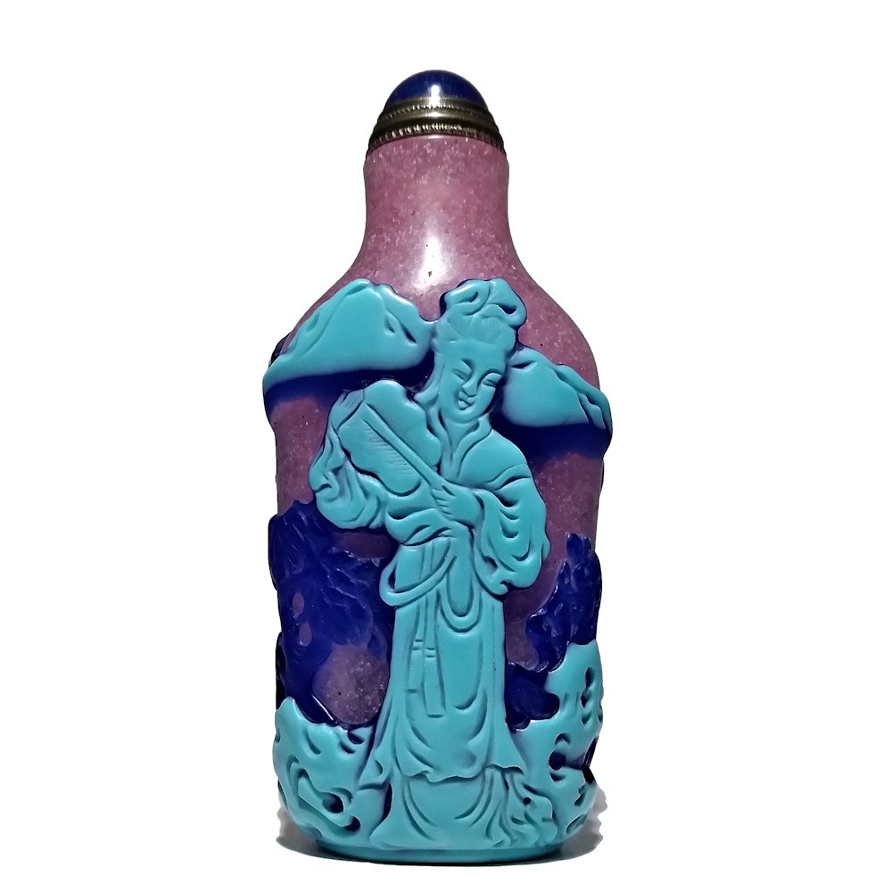 FABULOUS  GLASS OVERLAY SNUFF BOTTLE IMMORTALS (1 of 6)