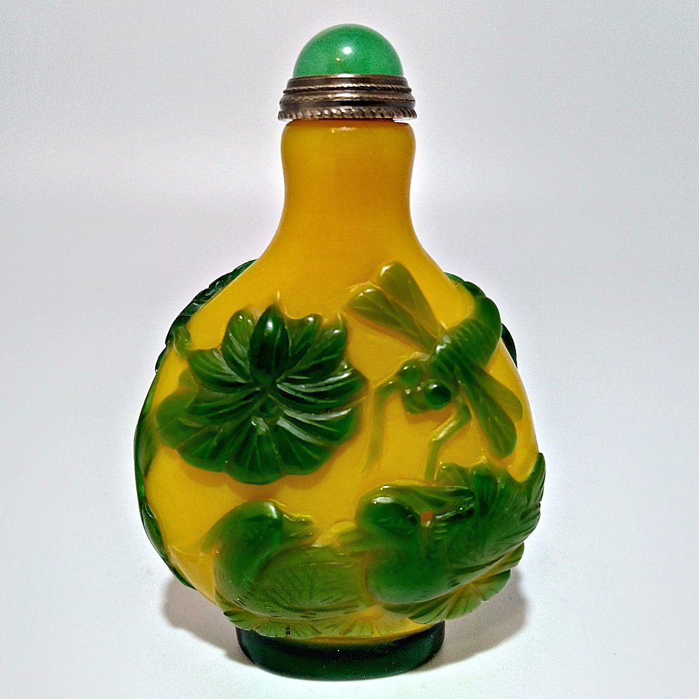 FINE PEKING GLASS SNUFF BOTTLE DUCKS DRAGONFLY LOTUS (1 of 7)