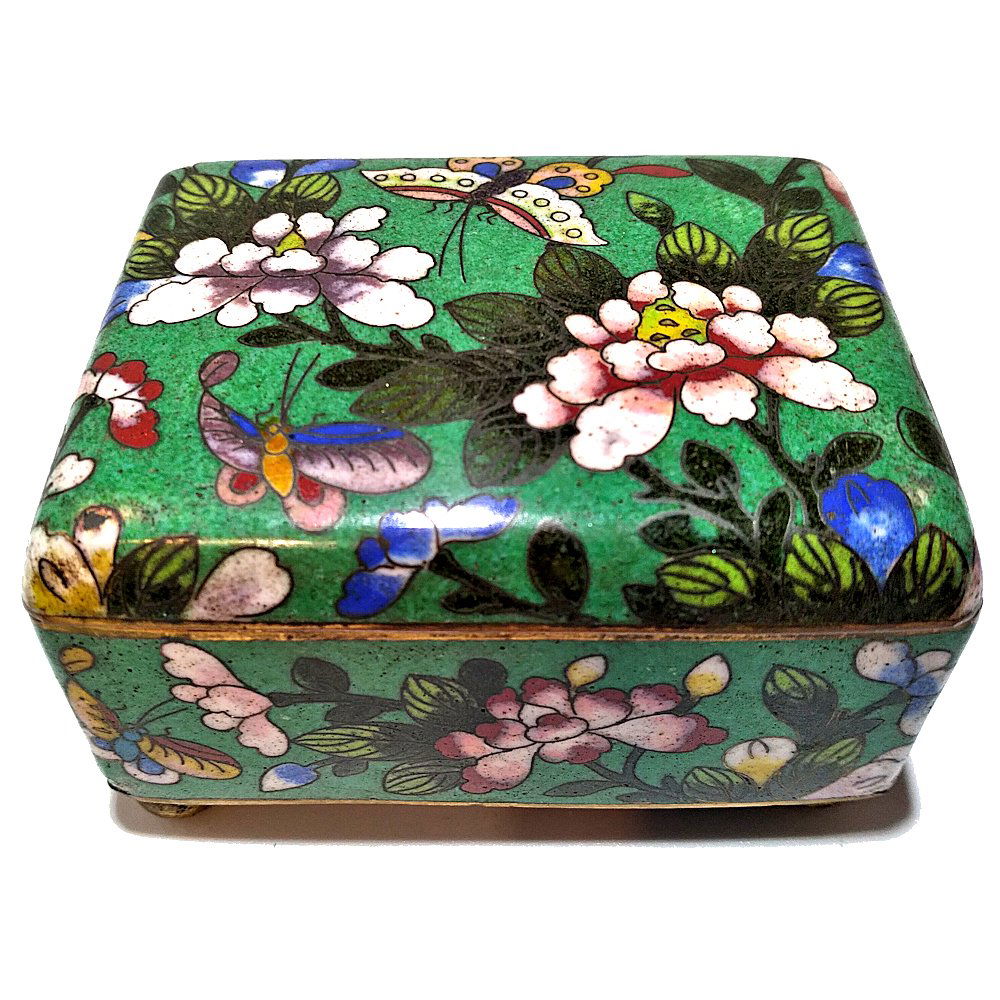 BEAUTIFUL ANTIQUE CHINESE CLOISONNE BOX BUTTERFLIES (1 of 9)