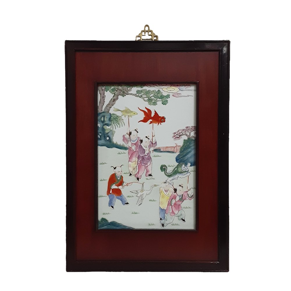 FINE  FAMILLE ROSE CHILDREN PLAQUE QING 19THC (1 of 7)