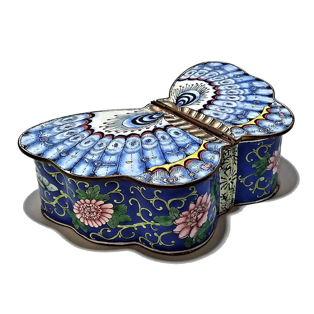 LARGE CHINESE CANTON ENAMEL BUTTERFLY DOUBLE BOX QING (1 of 10)