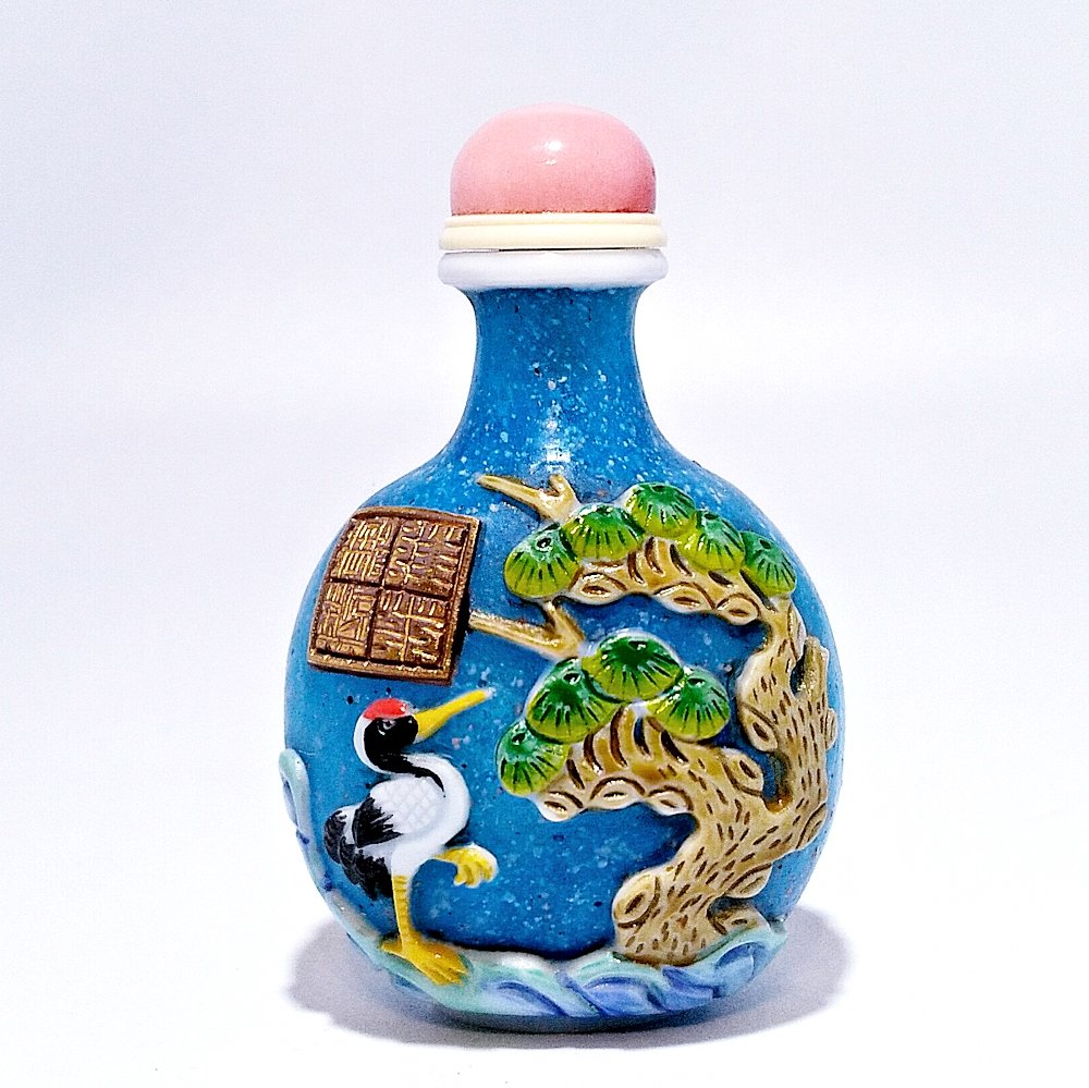 EXQUISITE CHINESE PEKING GLASS ENEMEL SNUFF BOTTLE (1 of 5)