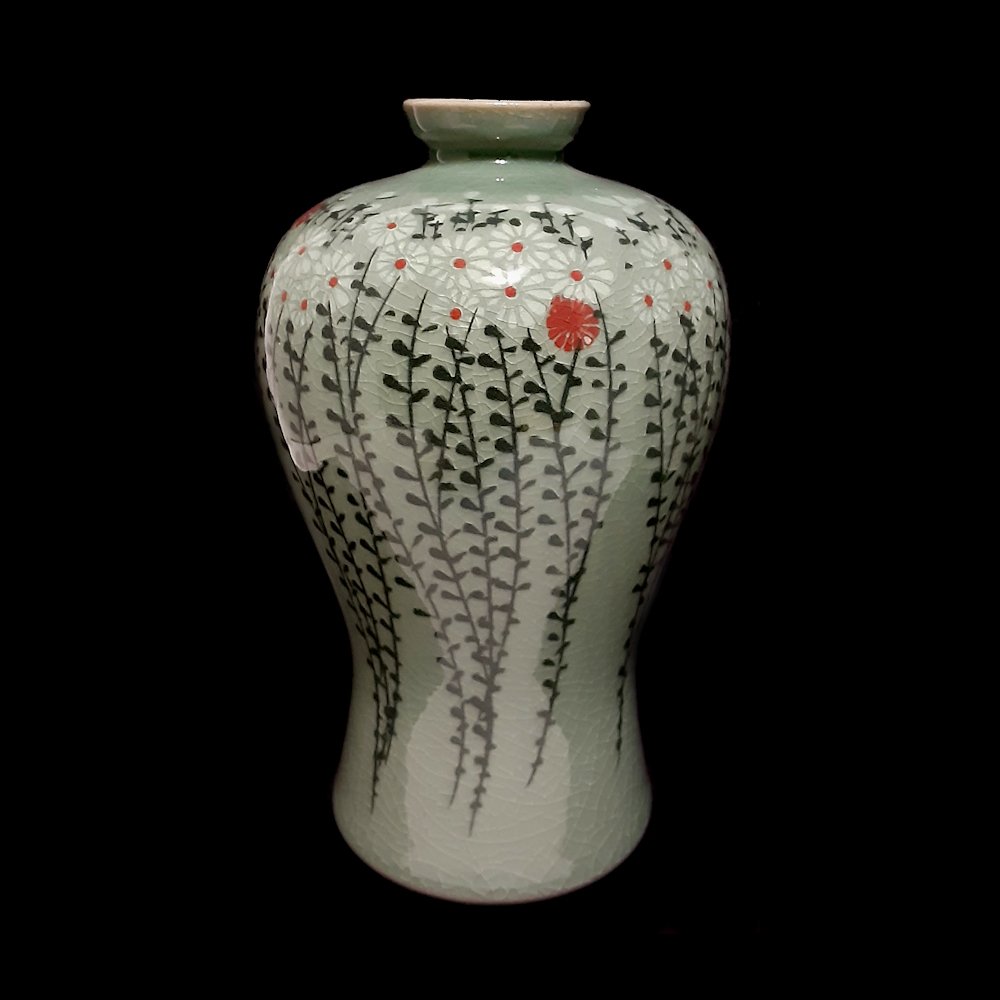 SUPERB KOREAN MEIPING VASE RED FLOWERS CELADON (1 of 6)