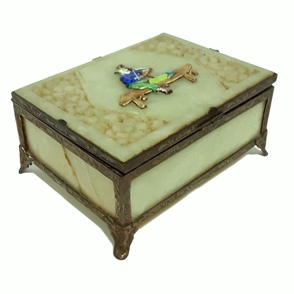 CHINESE CARVED JADE ENAMEL BRONZE FOOTED BOX QING 18-19 (1 of 8)