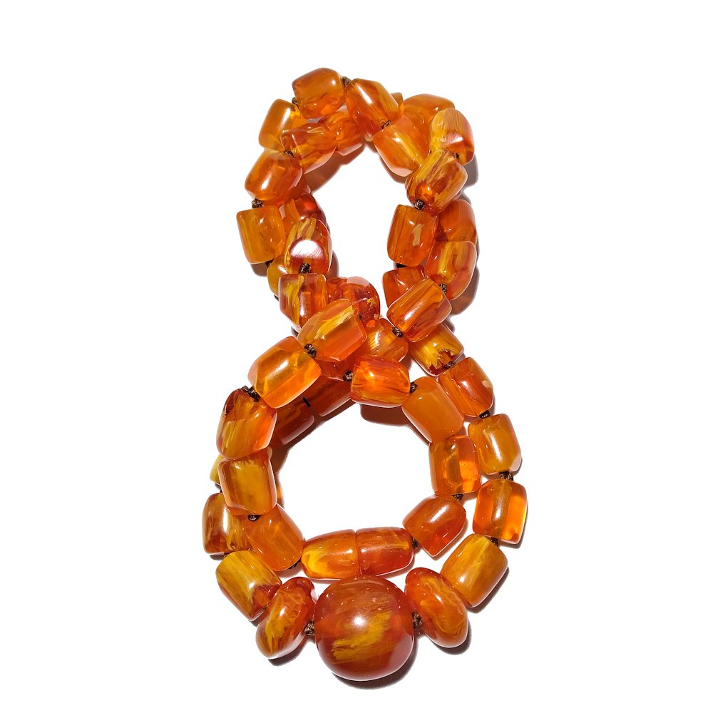 STUNNING LONG BUTTERSCOTCH AMBER RESIN COMPOSITE BEADS (1 of 4)