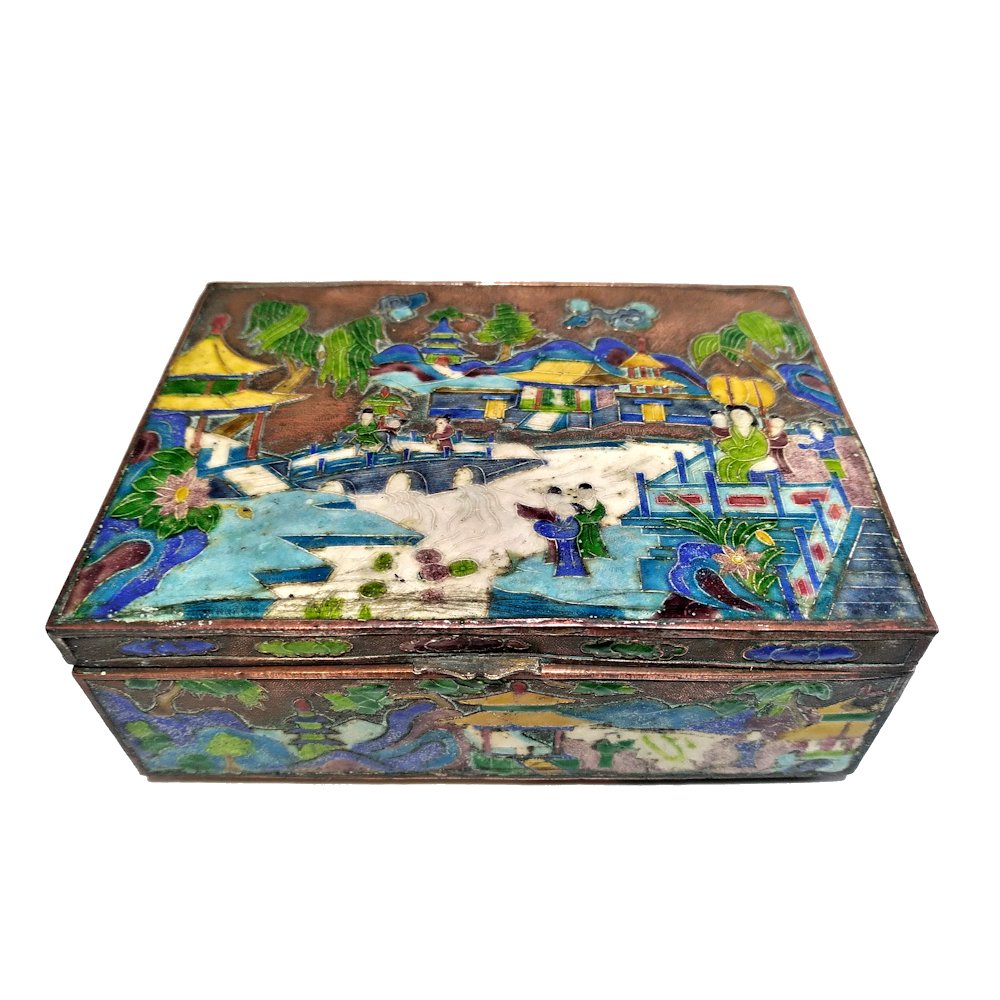 A RARE ANTIQUE CHINESE ENAMEL BOX FORBIDDEN CITY (1 of 9)