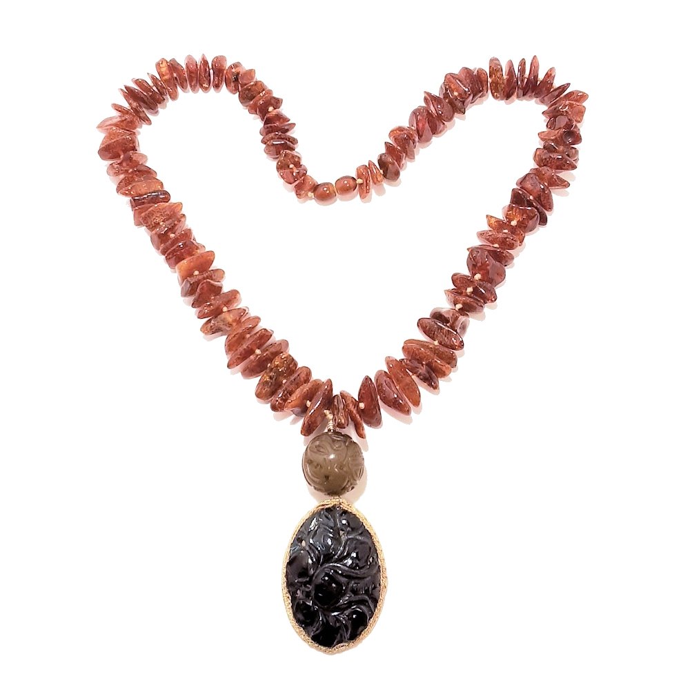 RARE CHINESE AMBER NECKLACE ANTIQUE CARVED CAT’S EYE (1 of 5)