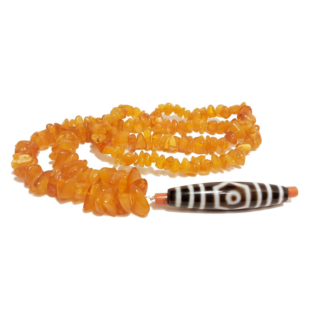 CHINESE BUTTERSCOTCH AMBER NECKLACE 3 EYE DZI BEAD (1 of 2)