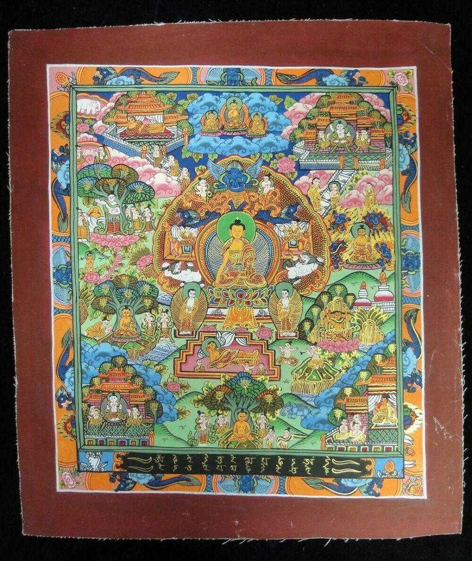 FINE PAINTED GILDED TIBETAN THANGKA  BUDDHA SHAKYAMOUNI (1 of 7)