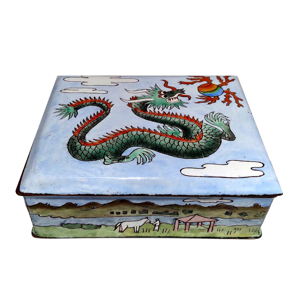 CHINESE CANTON ENAMEL HINGED BOX IMPERIAL DRAGON (1 of 9)