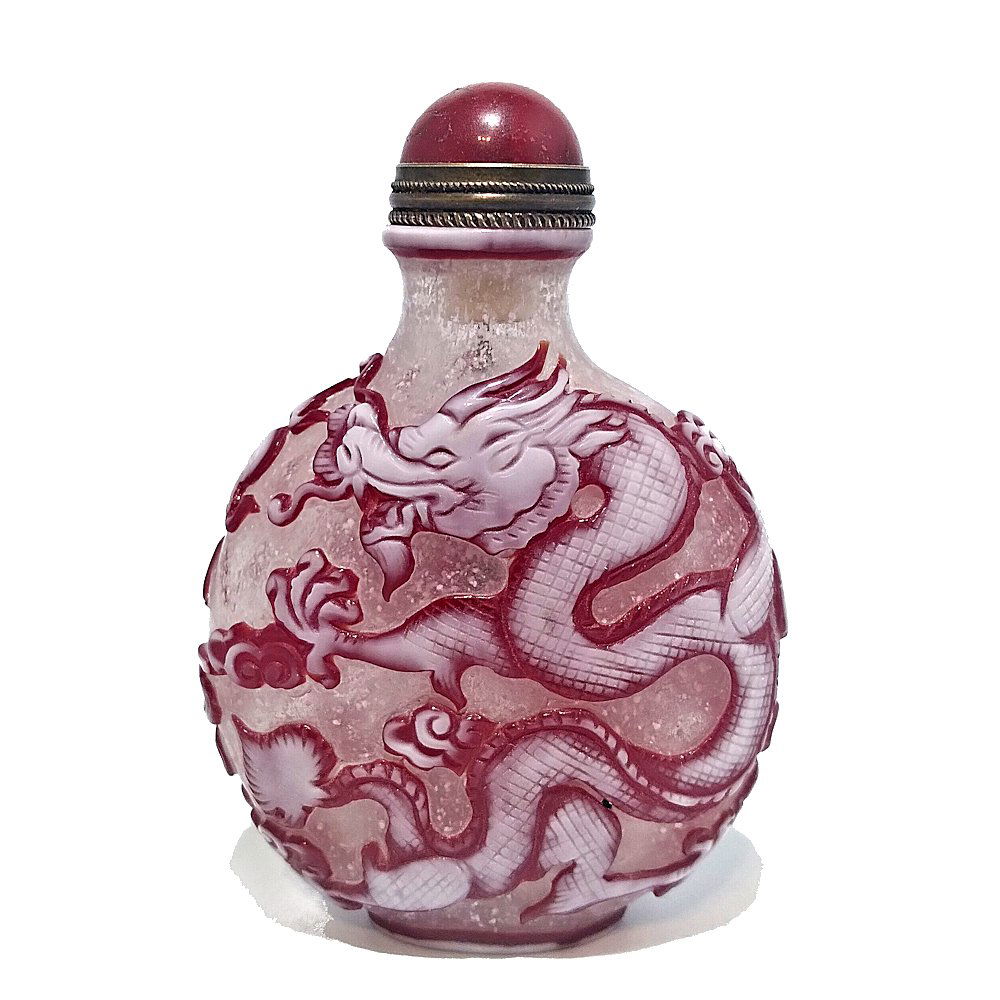 PEKING GLASS OVERLAY SNUFF BOTTLE IMPERIAL DRAGON (1 of 7)