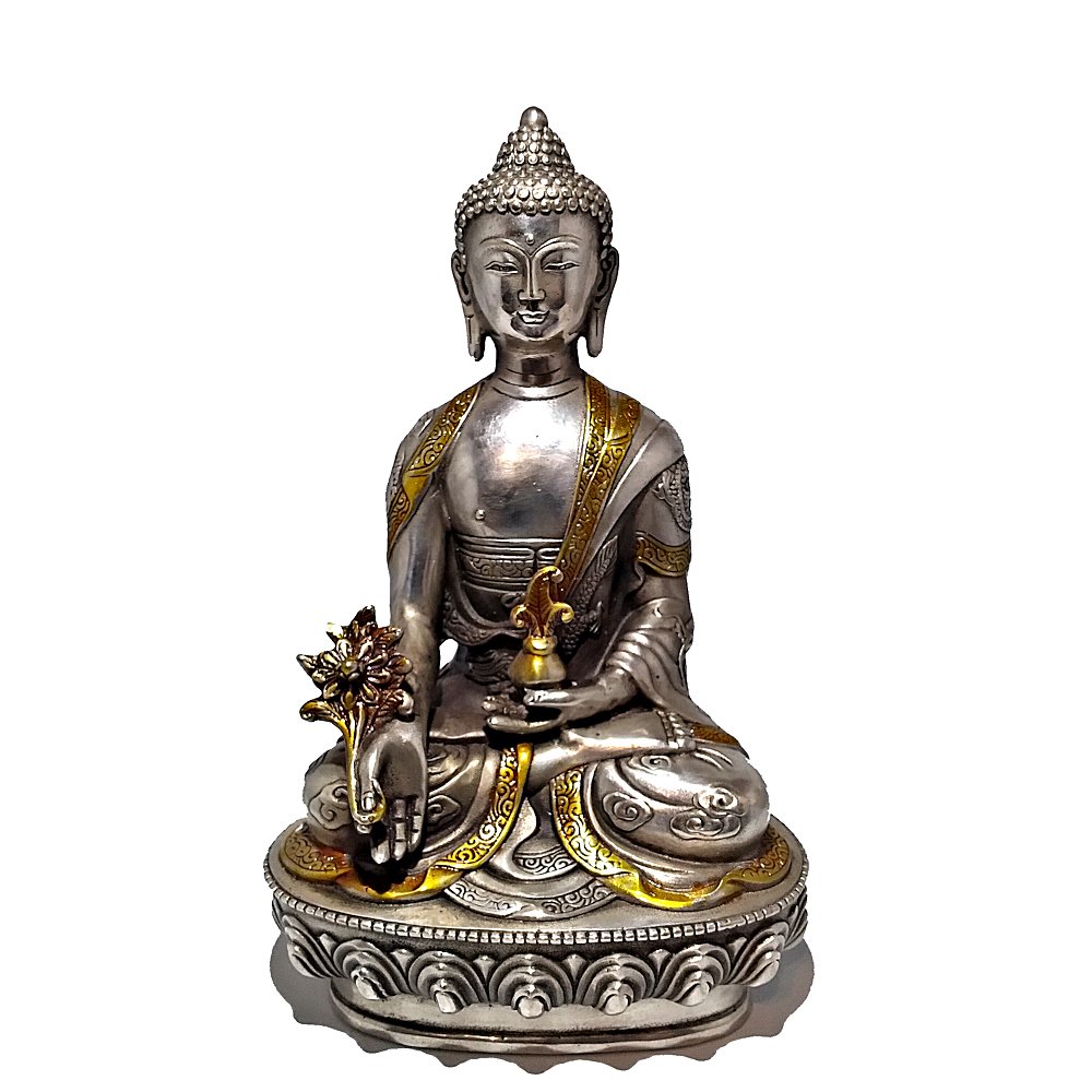FINE TIBETAN BUDDHA SHAKYAMUNI STATUE SILVERED BRONZE (1 of 8)