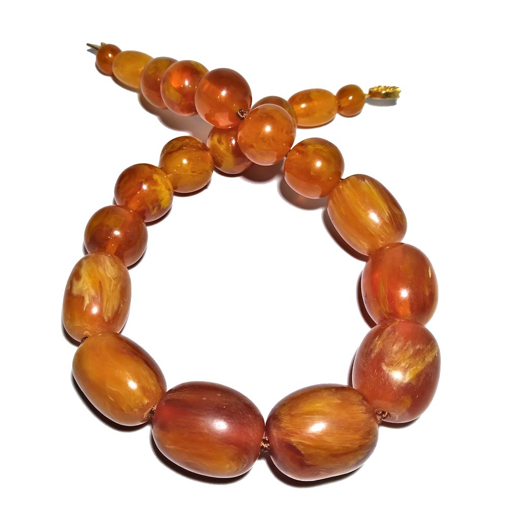LARGE CHINESE BUTTERSCOTCH AMBER RESIN COMPOSITE BEADS (1 of 4)