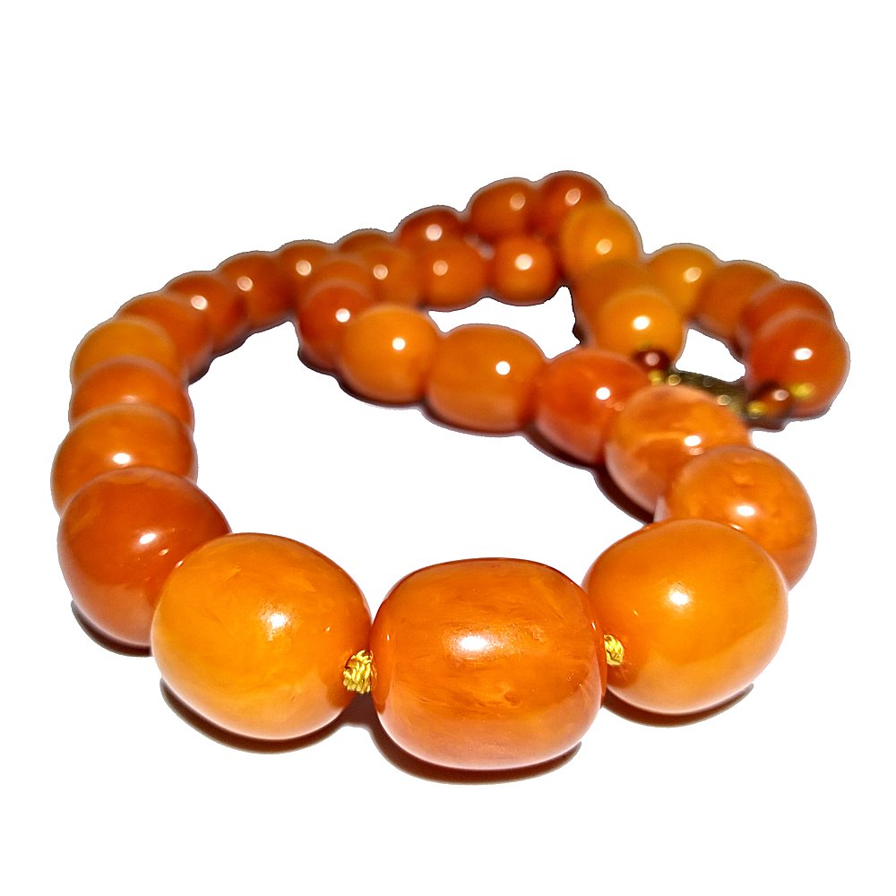 LARGE CHINESE BUTTERSCOTCH AMBER RESIN COMPOSITE BEADS (1 of 4)