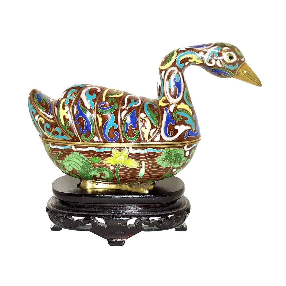CHINESE CLOISONNE BOX  BRONZE DUCK FIGURE 19TH QING (1 of 5)