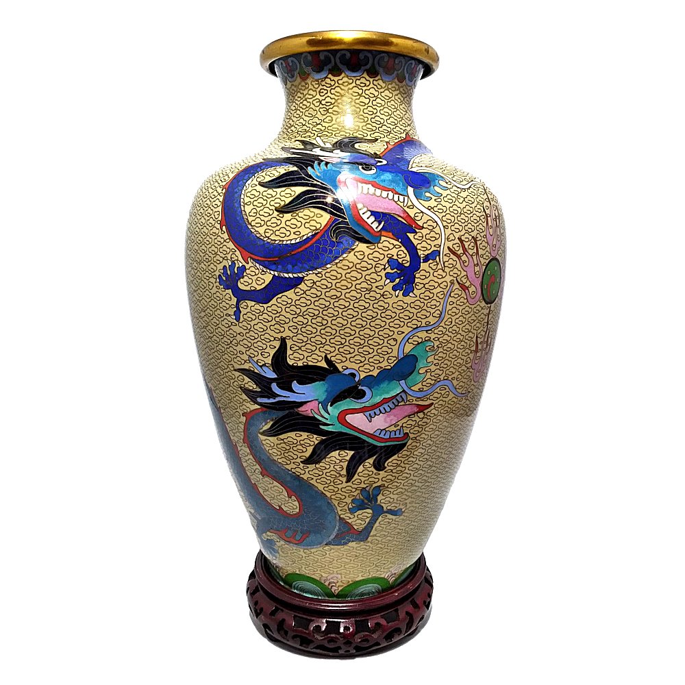 SUPERB CHINESE CLOISONNE VASE IMPERIAL DRAGONS (1 of 8)