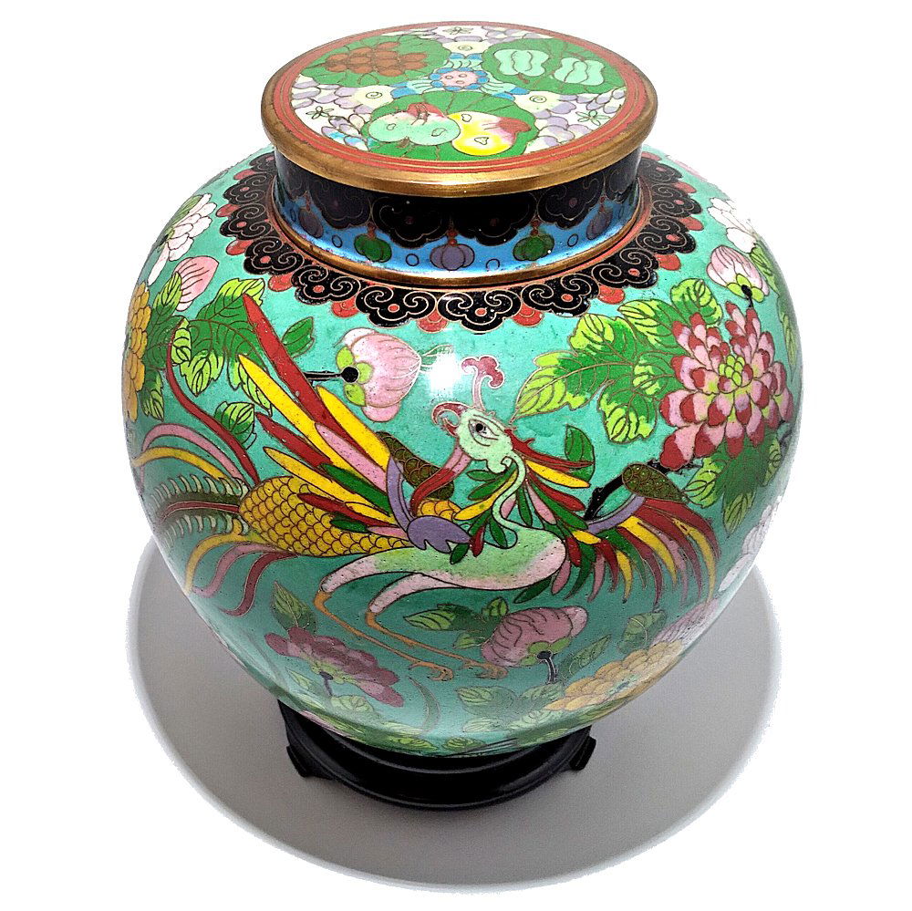 EXQUISITE ANTIQUE 19TH C CLOISONNE JAR PHOENIX QING (1 of 10)