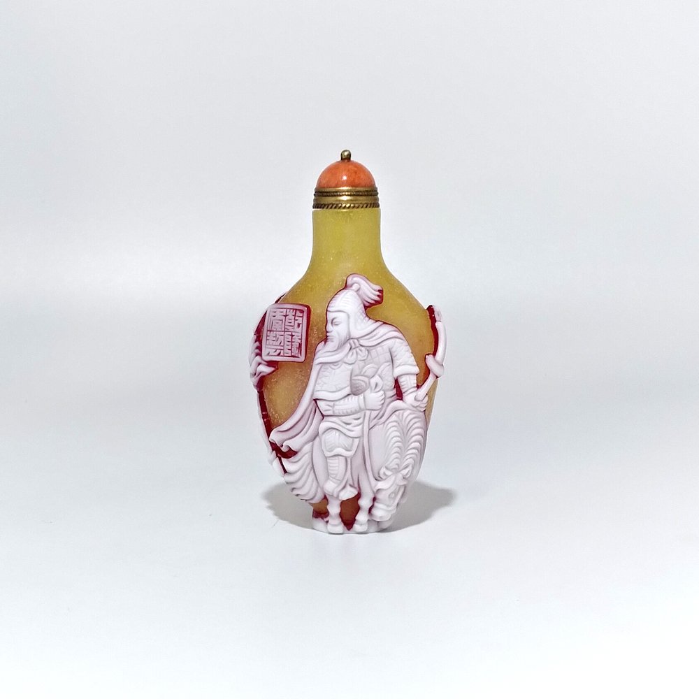 GREAT PEKING GLASS SNUFF BOTTLE GENERAL HORSE QING (1 of 6)