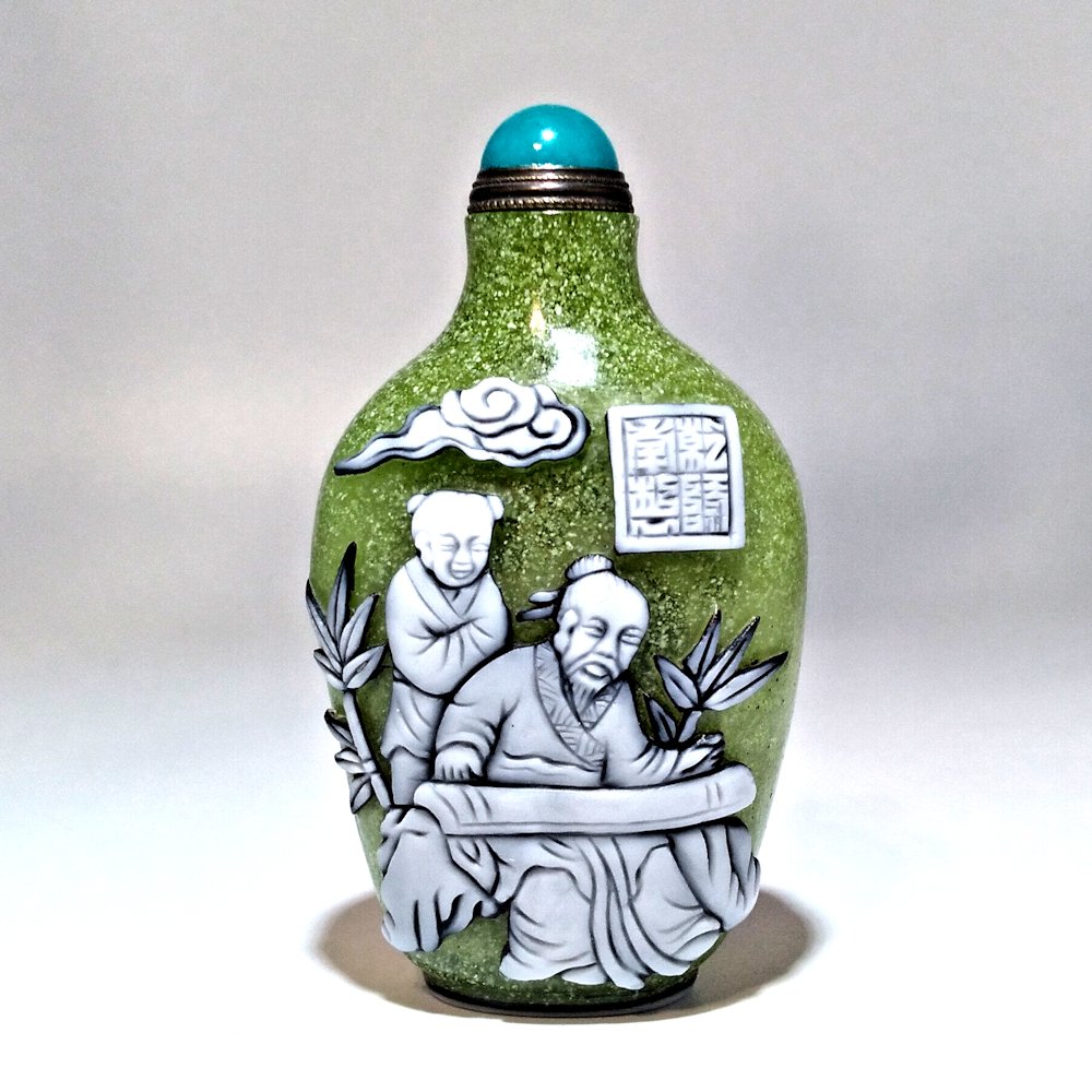 RARE PEKING GLASS SNUFF BOTTLE SCHOLAR QIANLONG (1 of 6)