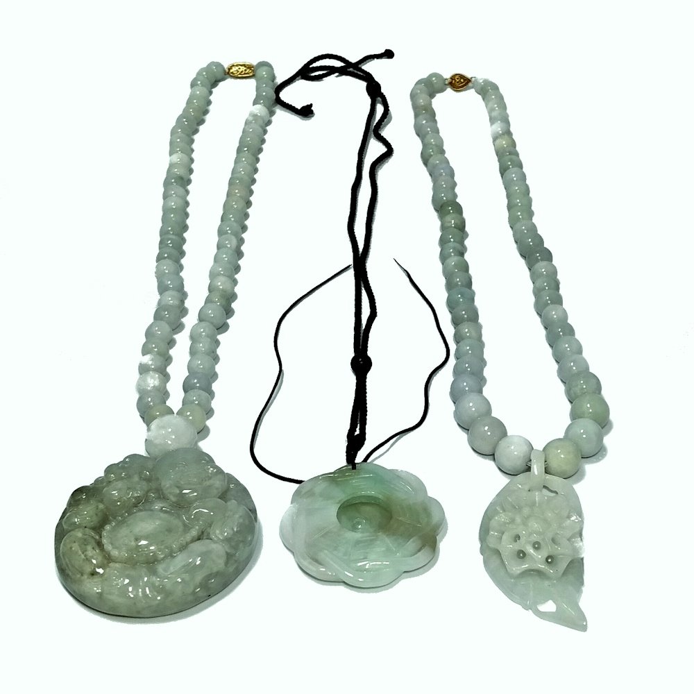LOT NATURAL JADEITE CARVED NECKLACES (1 of 6)