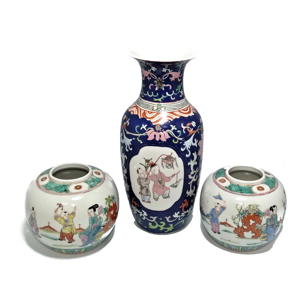 LOT 3 ITEMS CHINESE PORCELAIN CHILDREN MOTIF (1 of 7)