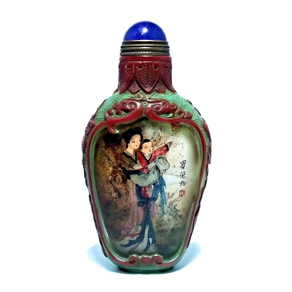 SUPERB PEKING GLASS PAINTED INSIDE SNUFF BOTTLE MOTHER (1 of 8)