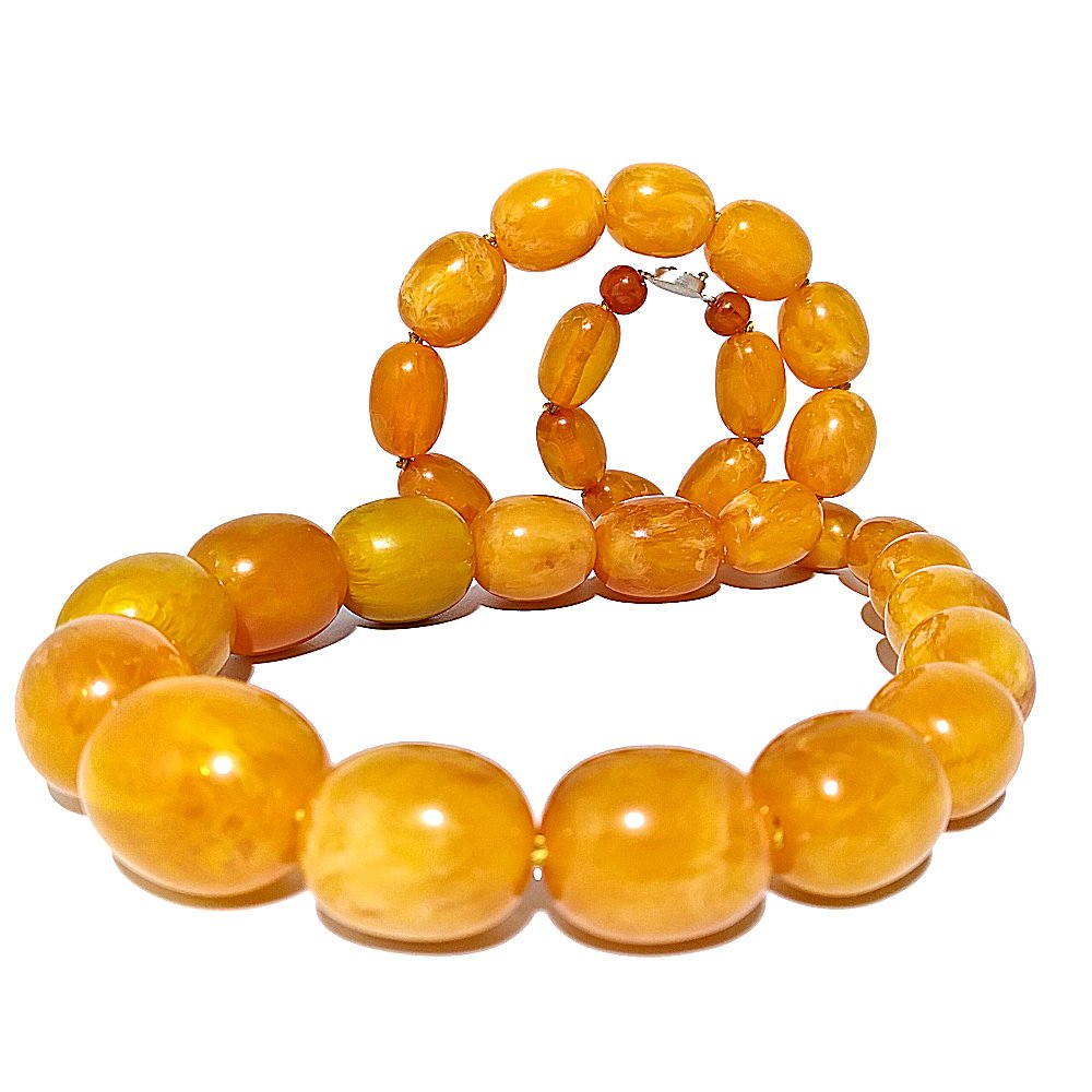 LARGE CHINESE BUTTERSCOTCH AMBER RESIN COMPOSITE BEADS (1 of 6)