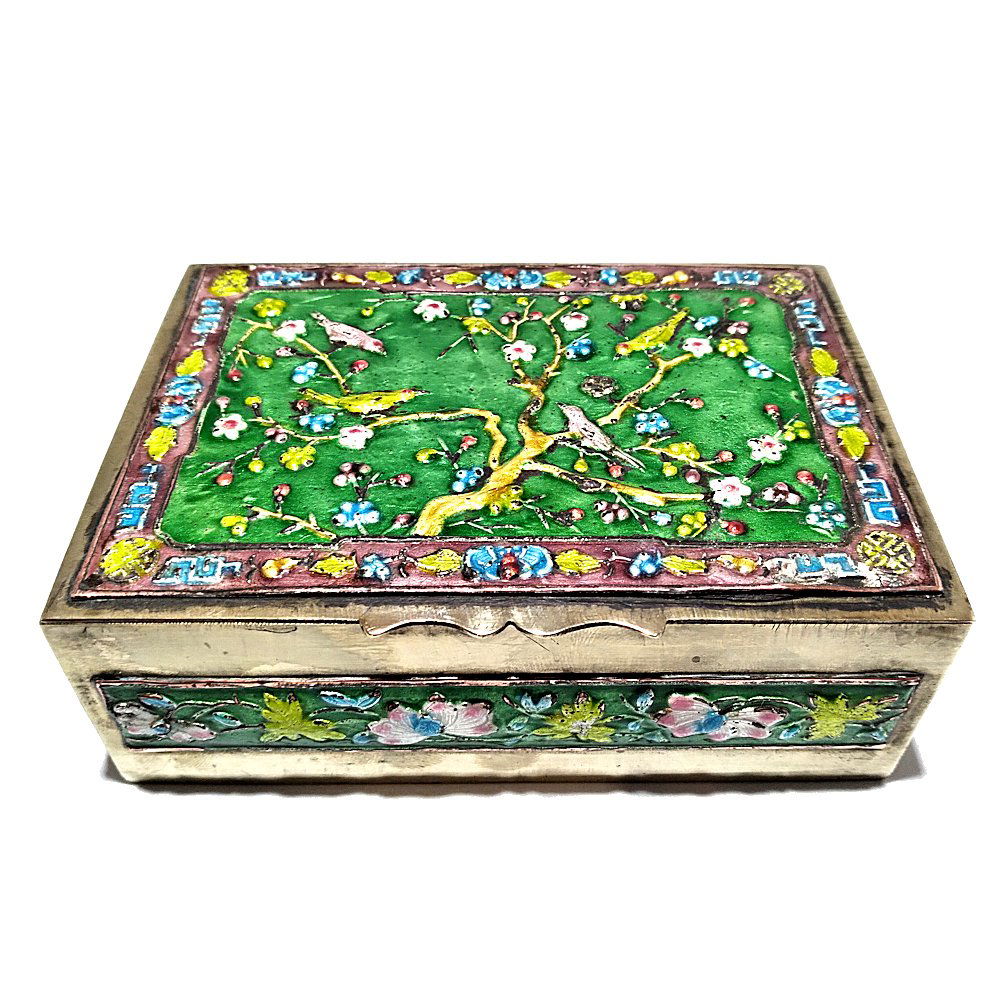 STUNNING ANTIQUE CHINESE ENAMEL BOX BIRDS FLOWERS (1 of 9)