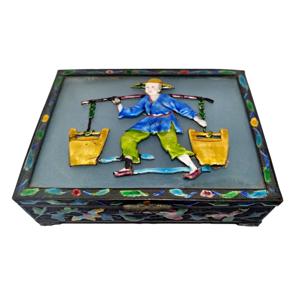 SUPERB ANTIQUE CHINESE ENAMELED BOX GLASS COPPER (1 of 9)