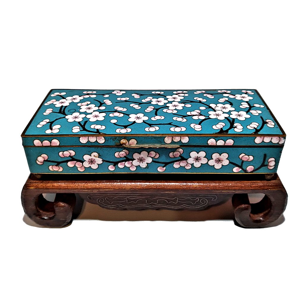 ANTIQUE CHINESE CLOISONNE BOX ON WOODEN STAND (1 of 9)