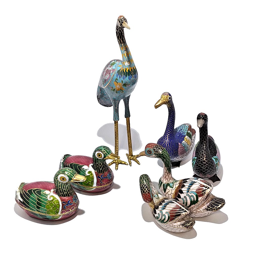 GROUP LOT OF 7 CLOISONNE DUCKS, STORK (1 of 5)