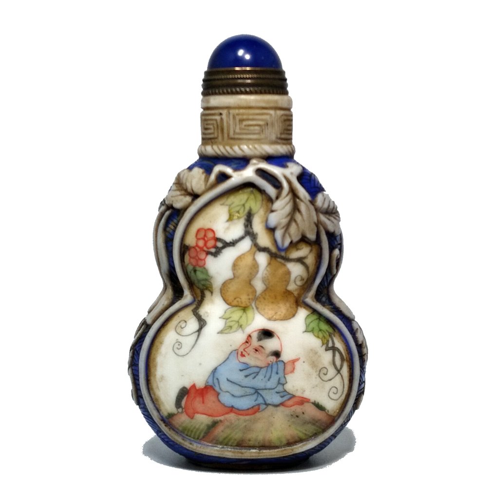 GREAT PEKING GLASS SNUFF BOTTLE GOURDS, BOYS QIANLONG (1 of 9)