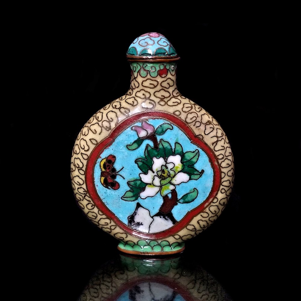 FINE CHINESE SNUFF BOTTLE CLOISONNE TURQUOISE YELLOW (1 of 7)