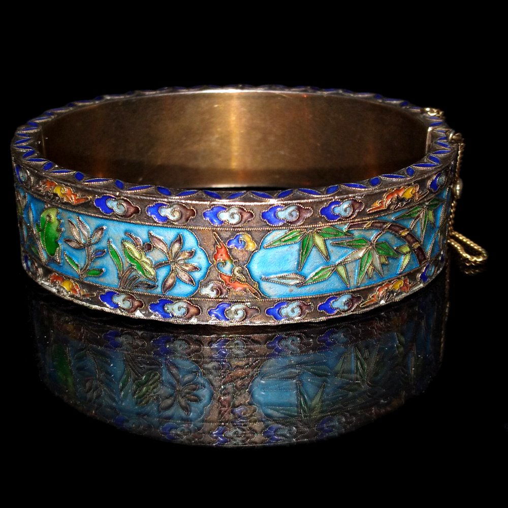CHINESE ENAMEL SILVER GILT BANGLE (1 of 5)