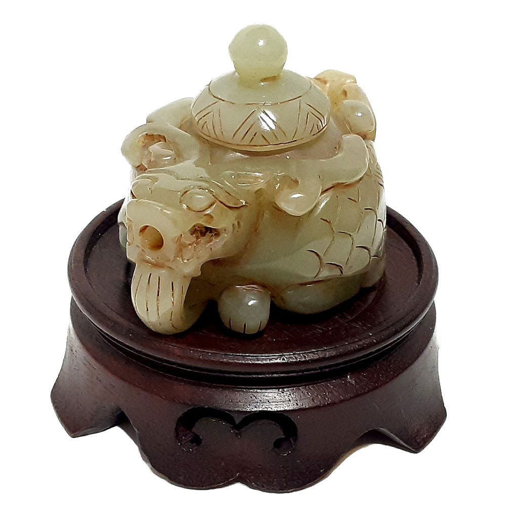 CHINESE ARCHAISTIC JADE DRAGON CENSER ON STAND, 19TH C (1 of 7)
