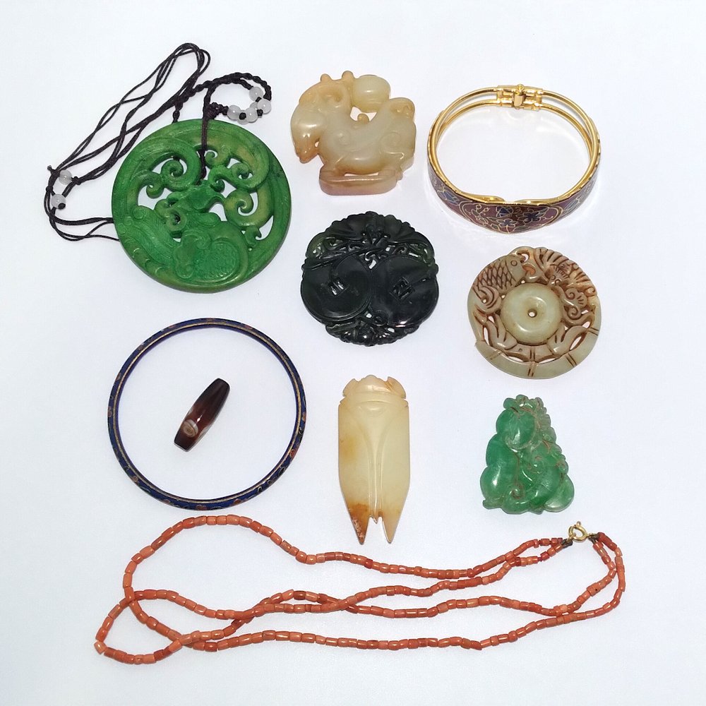 10 CHINESE  JEWELRY, CARVINGS  CORAL JADE  AGATE DZI (1 of 6)