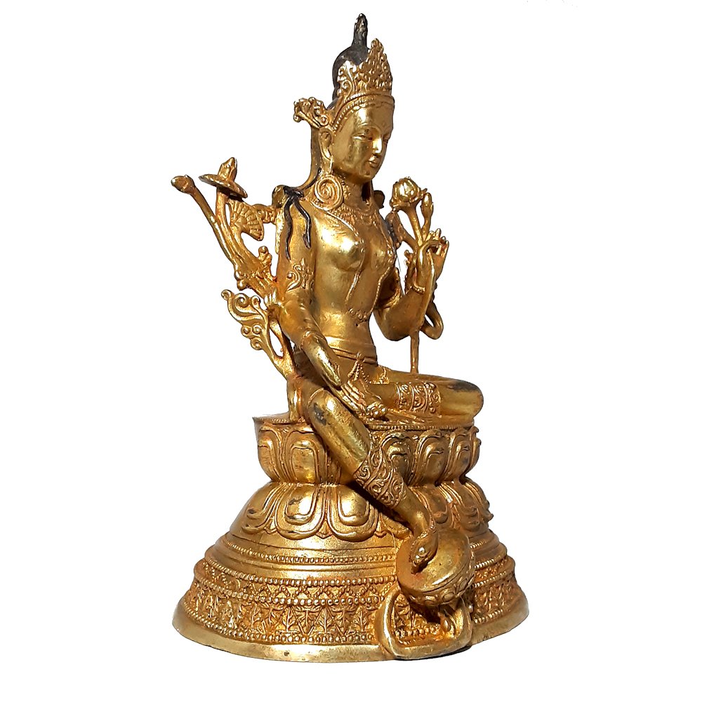 TIBETAN VERY FINE GILDED BRONZE STATUE GREEN TARA (1 of 7)