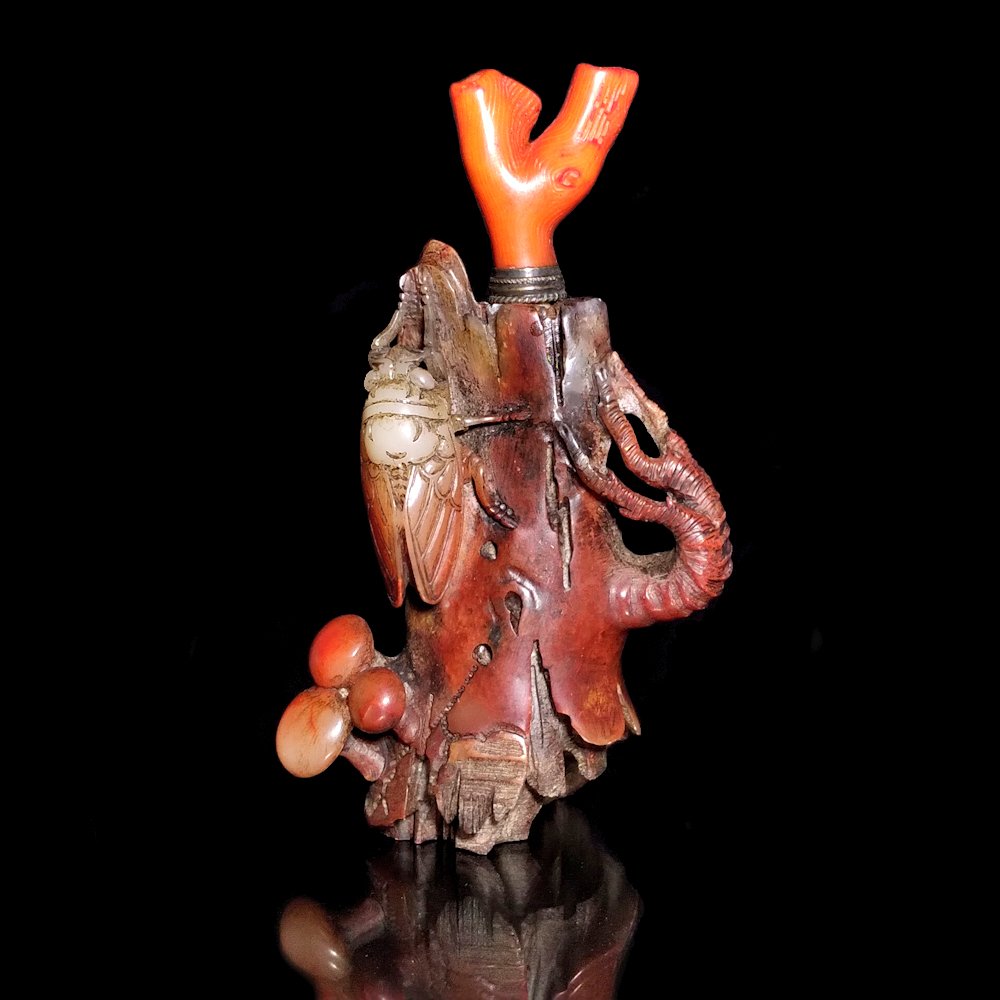 WELL CARVED SHUSHAN STONE SNUFF BOTTLE CRICKET TREE (1 of 5)