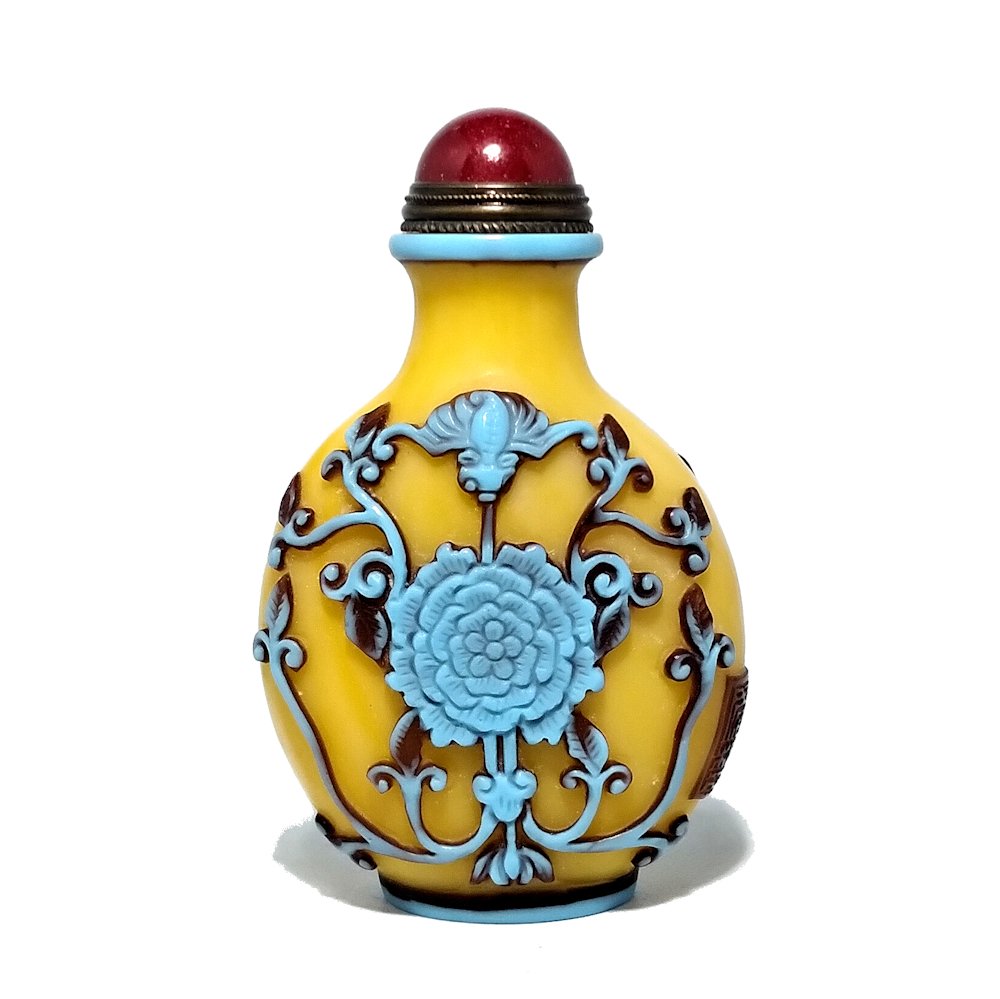SUPERB PEKING GLASS SNUFF BOTTLE QIANLONG LOTUS (1 of 6)