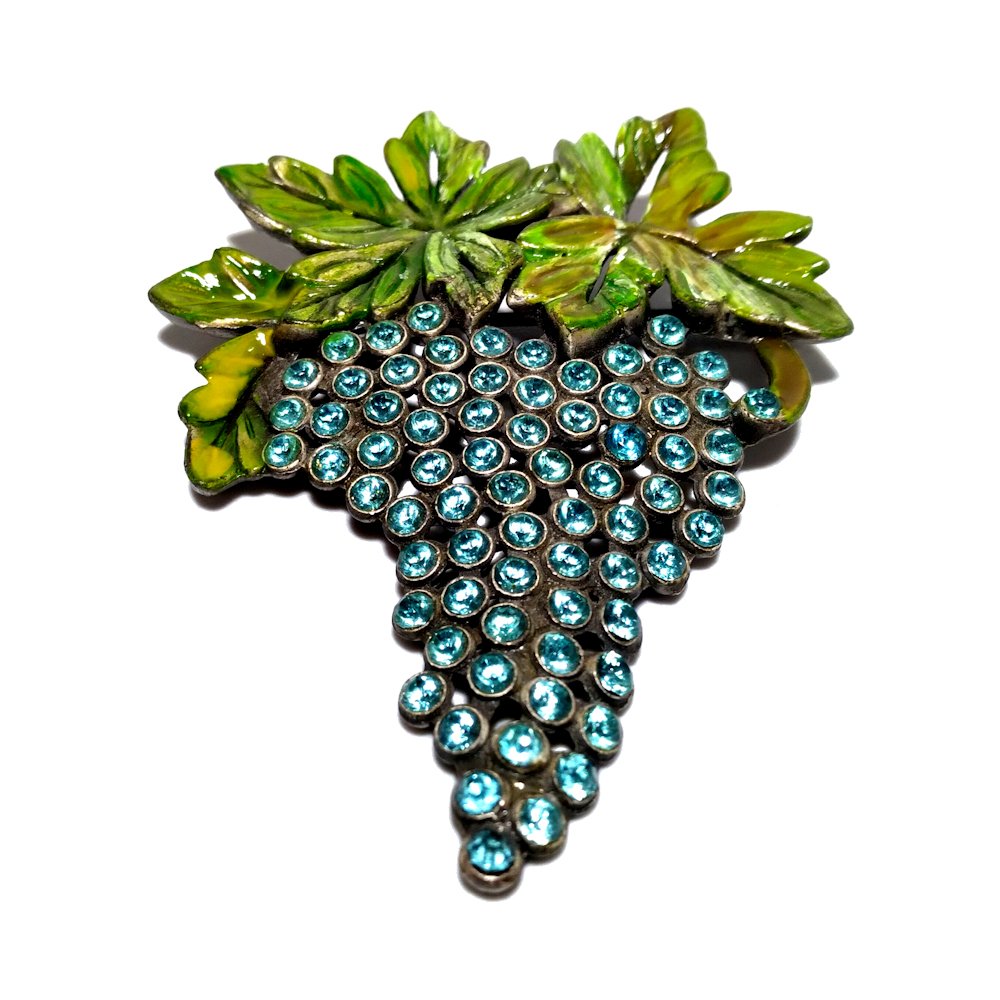 VINTAGE ENAMEL RHINESTONE GRAPES BROOCH 3" (1 of 5)