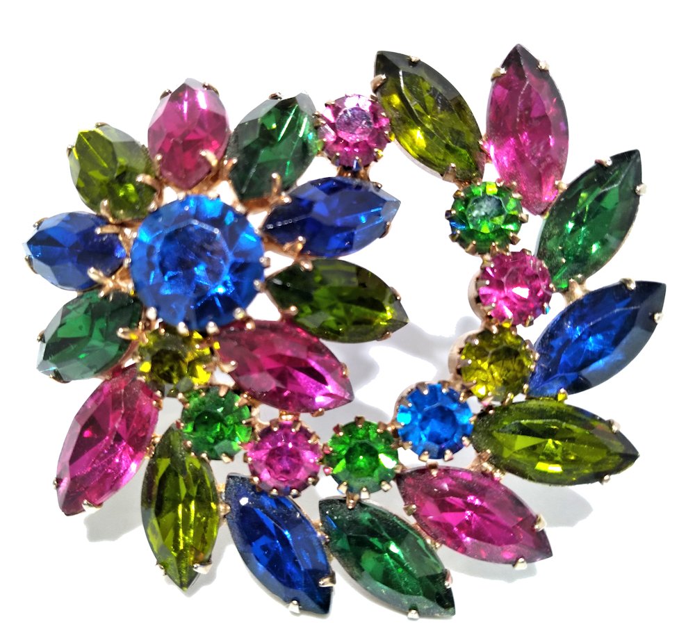 VINTAGE LARGE JULIANA BROOCH JEWEL TONE RHINESTONES (1 of 6)