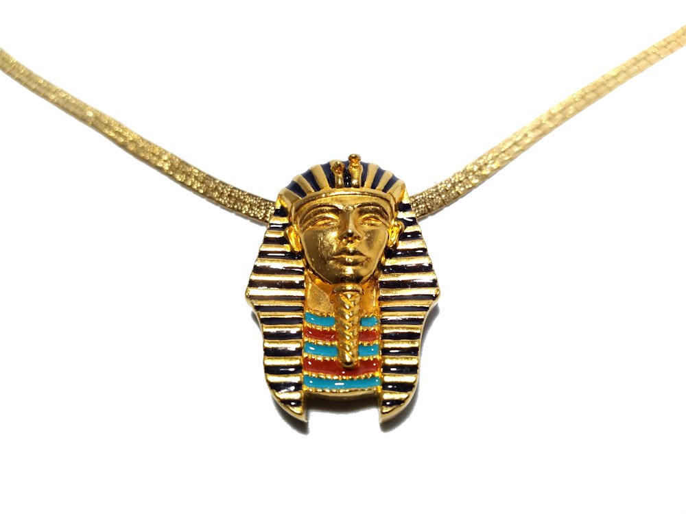 EGYPTIAN REVIVAL PENDANT NECKLACE TRIFARI: THE BEAUTIFUL PENDANT IS ENAMELED IT IS 1.25 INCHES LONG . THE NECKLACE IS MARKED TRIFARI TM. IT IS ABOUT 24 INCHES LONG. IN VERY GOOD CONDITION. WE COMBINE SHIPPING.