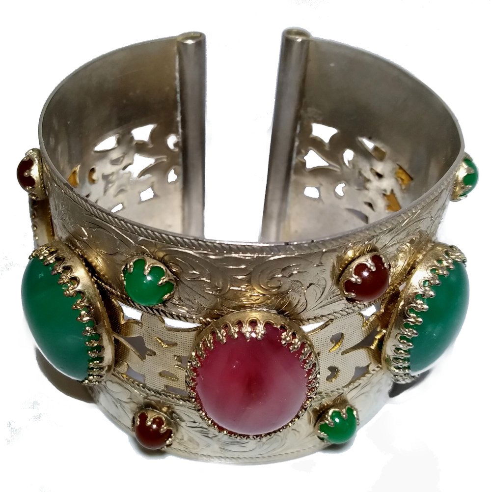LARGE  JEWELED VINTAGE ORNATE CUFF BRACELET (1 of 7)