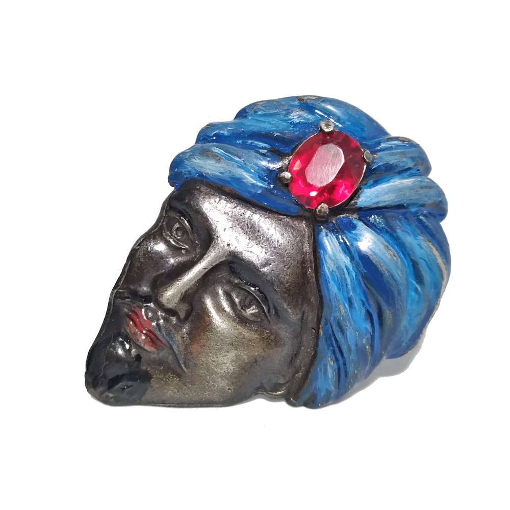 VINTAGE ENAMELED FIGURAL FACE BROOCH (1 of 5)