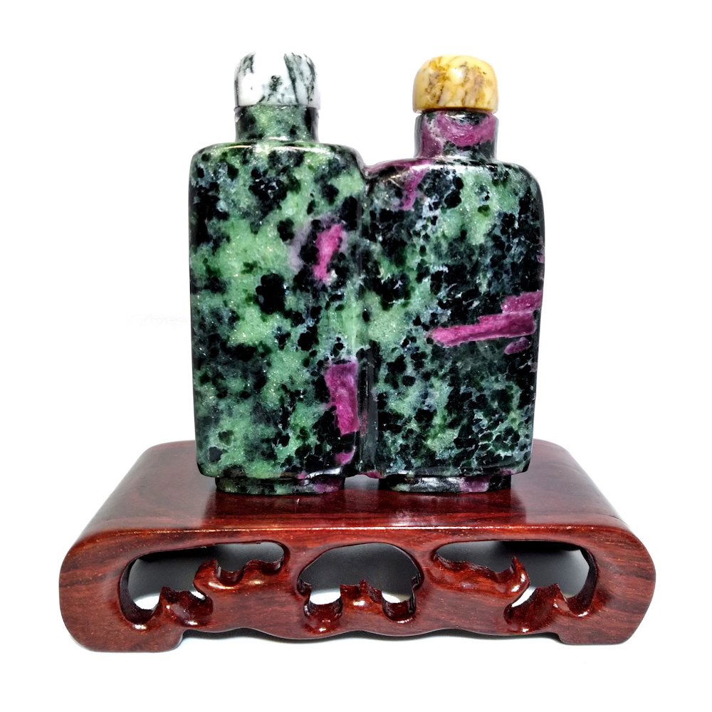RARE  CHINESE DOUBLE SNUFF BOTTLE 18-19 C RUBY ZOISITE (1 of 8)