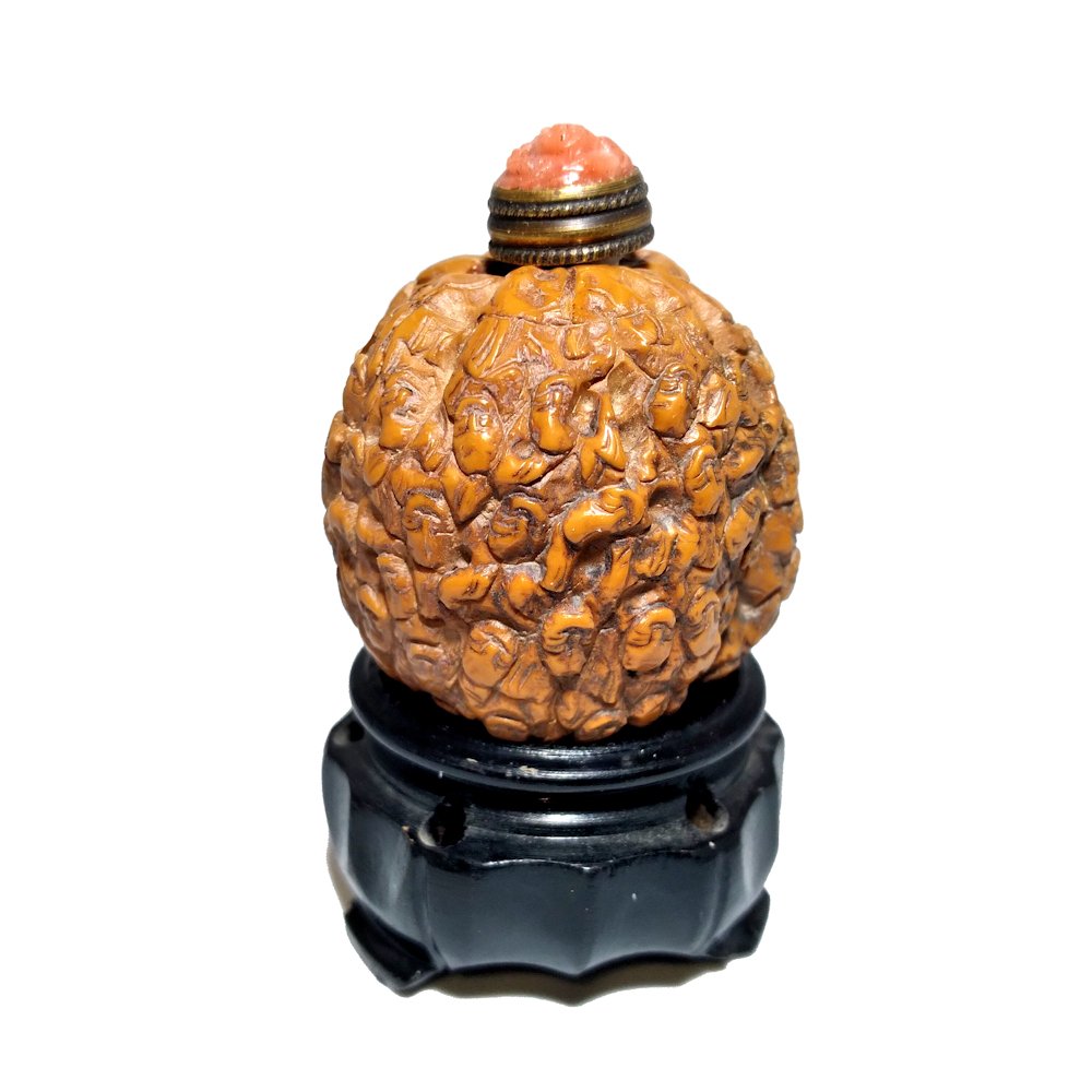 CARVED  CHINESE WALNUT SNUFF BOTTLE 100 BUDDHAS (1 of 7)