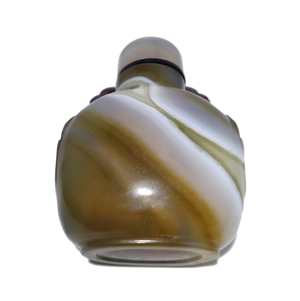 CARVED GREEN BANDED AGATE CHINESE SNUFF BOTTLE (1 of 11)