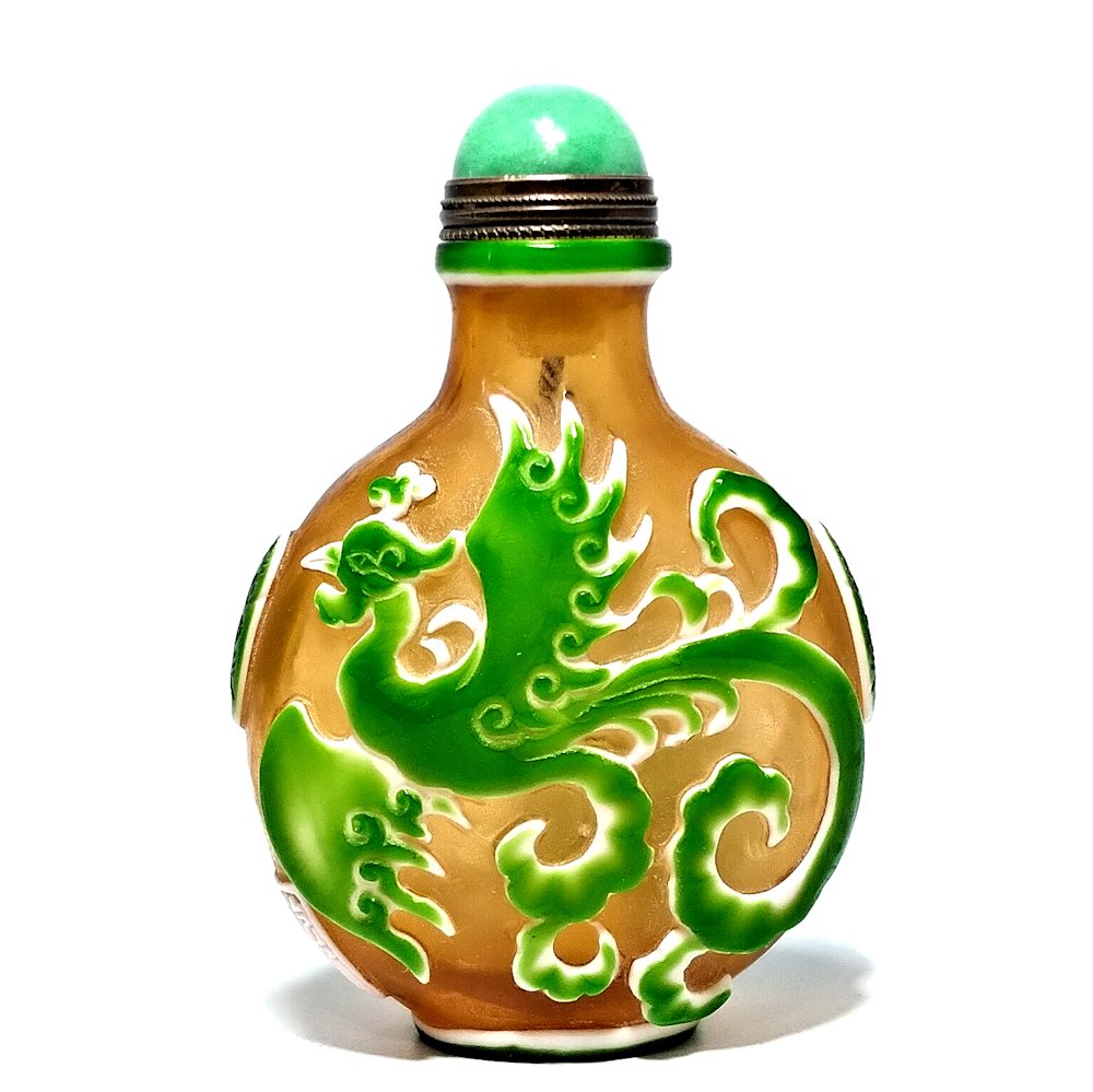 FINE PEKING GLASS SNUFF BOTTLE DRAGON PHOENIX QIANLONG (1 of 6)