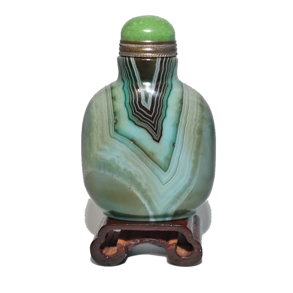 RARE CHINESE GREEN BANDED AGATE SNUFF BOTTLE (1 of 11)